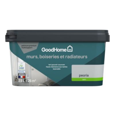 Peinture murs, boiseries et radiateurs gris peoria satin GoodHome Premium 2.5 L