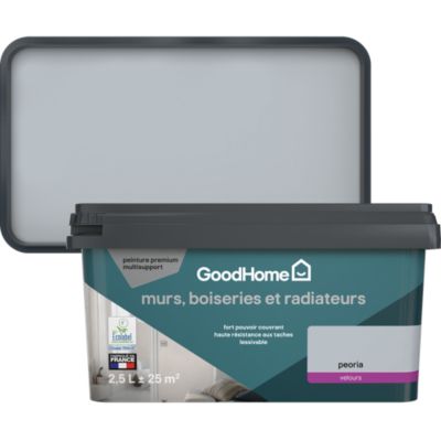 Peinture murs, boiseries et radiateurs gris peoria velours GoodHome Premium 2.5 L