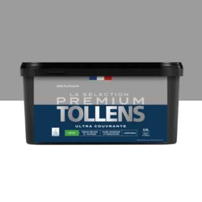 Peinture murs, boiseries et radiateurs gris platinium satin Tollens Premium 2.5 L