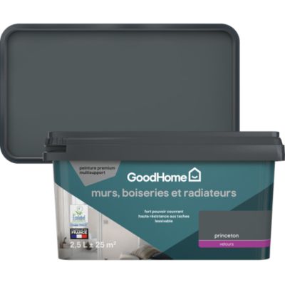Peinture murs, boiseries et radiateurs gris princeton velours GoodHome Premium 2.5 L