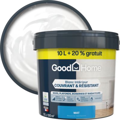 Peinture murs, boiseries et radiateurs haute résistance blanc mat GoodHome 10L + 20% gratuit