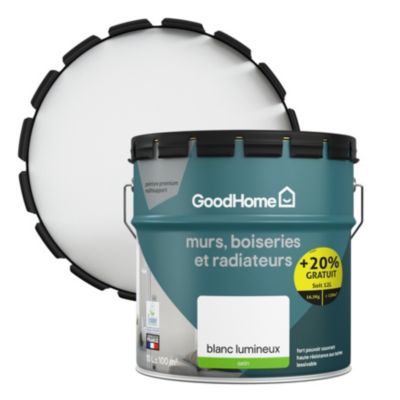 Peinture murs, boiseries et radiateurs haute résistance blanc satin GoodHome 10L + 20% gratuit