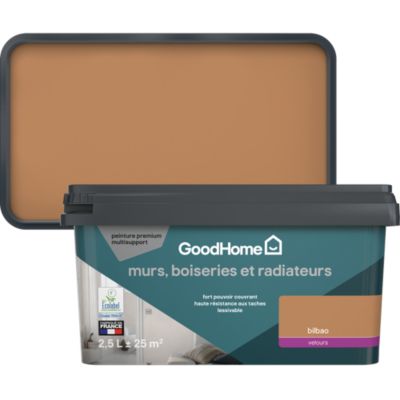 Peinture murs, boiseries et radiateurs jaune bilbao velours GoodHome Premium 2.5 L
