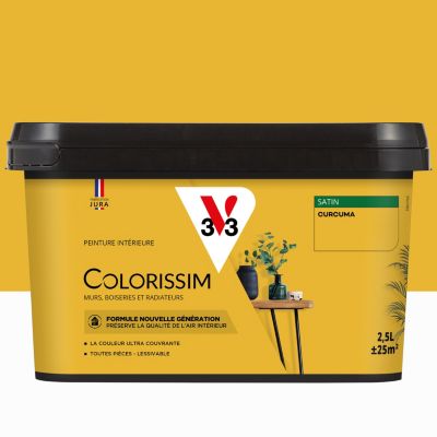 Peinture murs, boiseries et radiateurs jaune curcuma satin V33 Colorissim 2.5 L