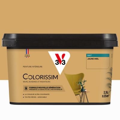 Peinture murs, boiseries et radiateurs jaune miel mat V33 Colorissim 2.5 L