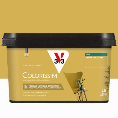 Peinture murs, boiseries et radiateurs jaune moutarde mat V33 Colorissim 2.5 L