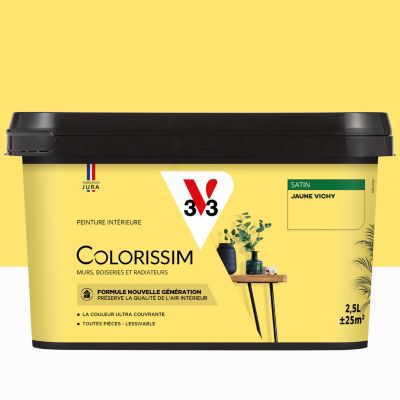 Peinture murs, boiseries et radiateurs jaune vichy satin V33 Colorissim 2.5 L