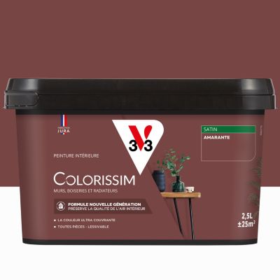 Peinture murs, boiseries et radiateurs marron amarante satin V33 Colorissim 2.5 L