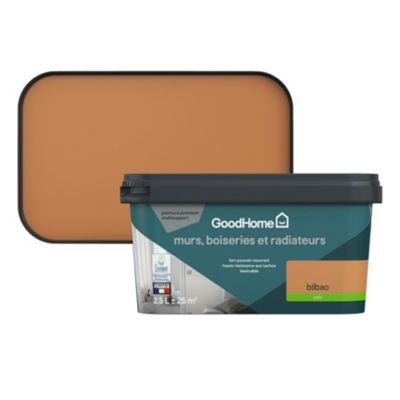 Peinture murs, boiseries et radiateurs marron bilbao satin GoodHome Premium 2.5 L