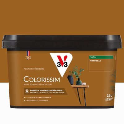 Peinture murs, boiseries et radiateurs marron cannelle satin V33 Colorissim 2.5 L