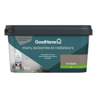 Peinture murs, boiseries et radiateurs marron cordoba satin GoodHome Premium 2.5 L