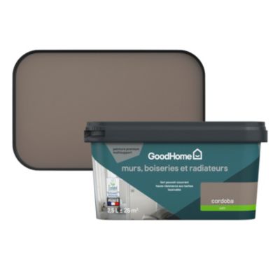 Peinture murs, boiseries et radiateurs marron cordoba satin GoodHome Premium 2.5 L