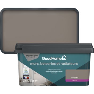 Peinture murs, boiseries et radiateurs marron cordoba velours GoodHome Premium 2.5 L