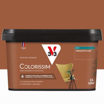 Peinture murs, boiseries et radiateurs marron terracotta mat V33 Colorissim 2.5 L