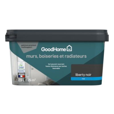 Peinture murs, boiseries et radiateurs noir liberty mat GoodHome Premium 2.5 L