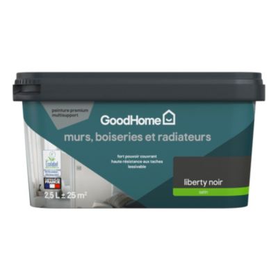 Peinture murs, boiseries et radiateurs noir liberty satin GoodHome Premium 2.5 L