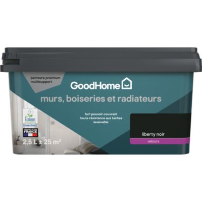 Peinture murs, boiseries et radiateurs noir liberty velours GoodHome Premium 2.5 L