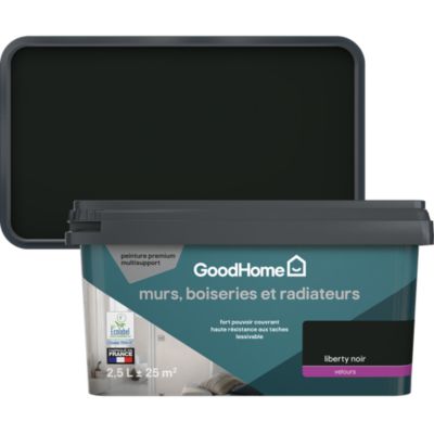 Peinture murs, boiseries et radiateurs noir liberty velours GoodHome Premium 2.5 L