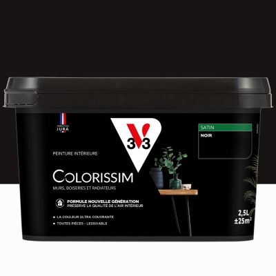 Peinture murs, boiseries et radiateurs noir satin V33 Colorissim 2.5 L