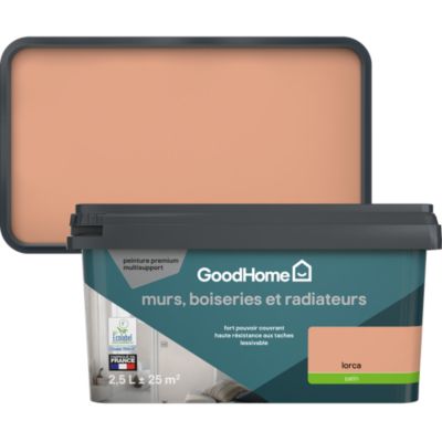 Peinture murs, boiseries et radiateurs orange lorca satin GoodHome Premium 2.5 L