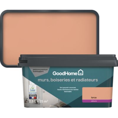 Peinture murs, boiseries et radiateurs orange lorca velours GoodHome Premium 2.5 L