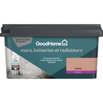 Peinture murs, boiseries et radiateurs orange terracotta totana velours GoodHome Premium 2.5 L