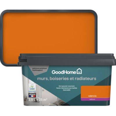 Peinture murs, boiseries et radiateurs orange valencia velours GoodHome Premium 2.5 L