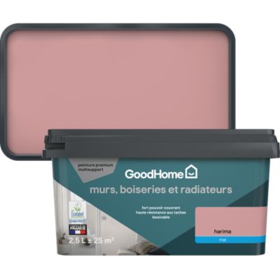 Peinture murs, boiseries et radiateurs rose harima mat GoodHome Premium 2.5 L