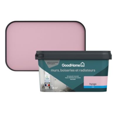Peinture murs, boiseries et radiateurs rose hyogo mat GoodHome Premium 2.5 L
