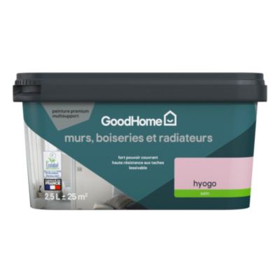 Peinture murs, boiseries et radiateurs rose hyogo satin GoodHome Premium 2.5 L