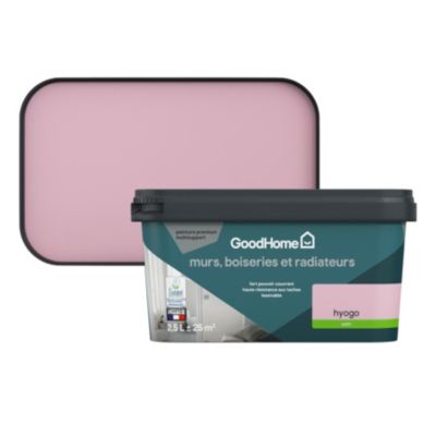 Peinture murs, boiseries et radiateurs rose hyogo satin GoodHome Premium 2.5 L