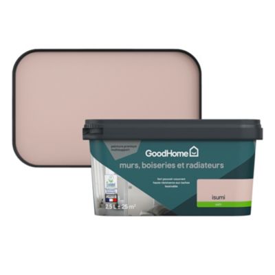 Peinture murs, boiseries et radiateurs rose isumi satin GoodHome Premium 2.5 L