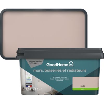 Peinture murs, boiseries et radiateurs rose otaki satin GoodHome Premium 2.5 L
