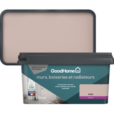Peinture murs, boiseries et radiateurs rose otaki velours GoodHome Premium 2.5 L