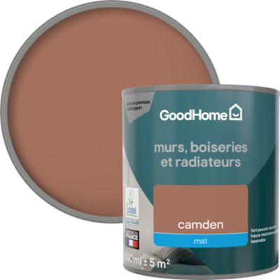 Peinture murs, boiseries et radiateurs rouge camden mat GoodHome Premium 0.5 L