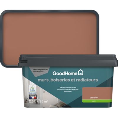 Peinture murs, boiseries et radiateurs rouge camden satin GoodHome Premium 2.5 L