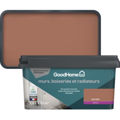 Peinture murs, boiseries et radiateurs rouge camden velours GoodHome Premium 2.5 L