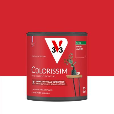 Peinture murs, boiseries et radiateurs rouge caprice satin V33 Colorissim 0.5 L