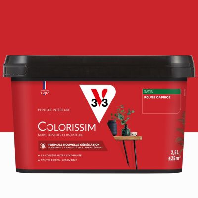 Peinture murs, boiseries et radiateurs rouge caprice satin V33 Colorissim 2.5 L