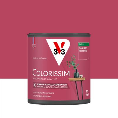 Peinture murs, boiseries et radiateurs rouge coulis de framboise satin V33 Colorissim 0.5 L