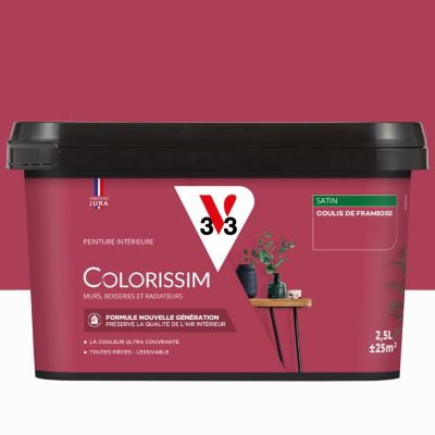 Peinture murs, boiseries et radiateurs rouge coulis de framboise satin V33 Colorissim 2.5 L