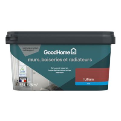 Peinture murs, boiseries et radiateurs rouge fulham mat GoodHome Premium 2.5 L