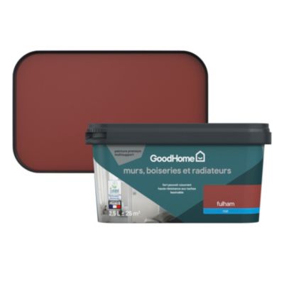 Peinture murs, boiseries et radiateurs rouge fulham mat GoodHome Premium 2.5 L