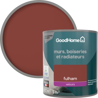 Peinture murs, boiseries et radiateurs rouge fulham velours GoodHome Premium 0.5 L