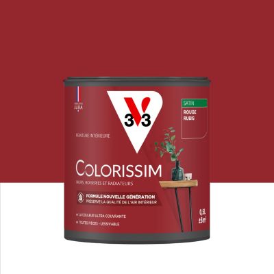 Peinture murs, boiseries et radiateurs rouge rubis satin V33 Colorissim 0.5 L