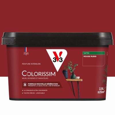 Peinture murs, boiseries et radiateurs rouge rubis satin V33 Colorissim 2.5 L