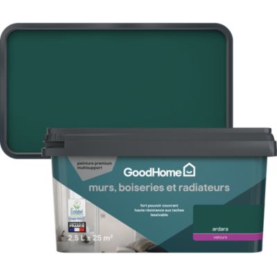 Peinture murs, boiseries et radiateurs vert ardara velours GoodHome Premium 2.5 L
