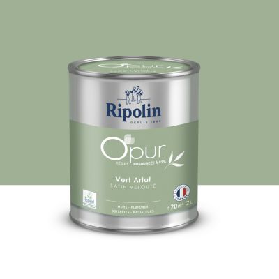Peinture murs, boiseries et radiateurs vert arial satin velouté Ripolin O'pur 2 L
