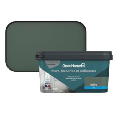 Peinture murs, boiseries et radiateurs vert ballina mat GoodHome Premium 2.5 L