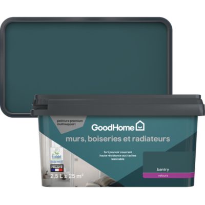 Peinture murs, boiseries et radiateurs vert bantry velours GoodHome Premium 2.5 L